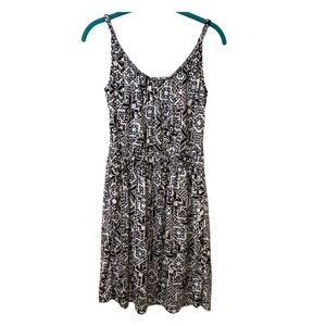 Angie Dress Sleeveless White with Black, Gray & Purple Geometric Pattern…